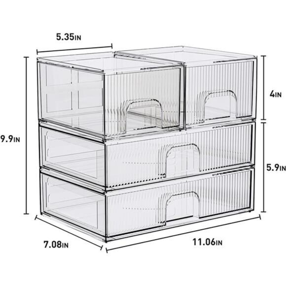 Acrylic Stackable Storage Drawers Clear Organizer for Makeup Bathroom Pantry - Picture 3 of 7